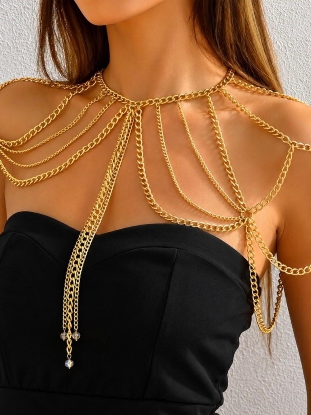 Gold Draped Shoulder Chain Necklace - Picture 3 of 6